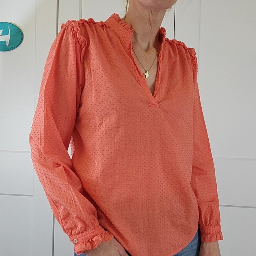 J Crew size Small coral poplin blouse. Perfect for summer and spring! Like new. - Picture 4 of 8